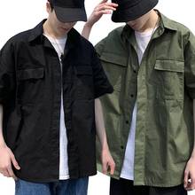 Short Half Sleeves Tooling Shirt Pocket Street Men Plain Loose Casual Blouse Top 2024 - buy cheap