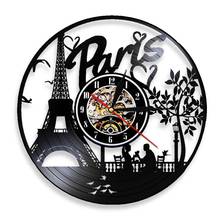Paris Eiffel Tower LED Lighting France Skyline Vinyl Record Wall Clock Tourist Gift Idea Living Room Wall Decor Hanging Watch 2024 - купить недорого