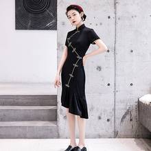Black Oriental Dress Midi Cheongsam Chinese Traditional Dress Robe Vintage Femme Modern Dress Girls Chinese Dress Qipao 10295 2024 - buy cheap