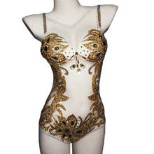 Roupas de desempenho sem mangas strass dourado brilhante, body sem costas com body cantor, fantasia, bar, festa, sexy, body 2024 - compre barato