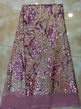 Tela de encaje de lentejuelas rosas, tul francés africano de alta calidad, bordado para vestido de fiesta nigeriano 2024 - compra barato