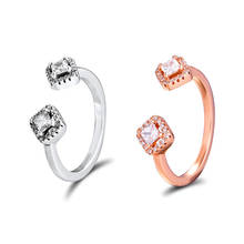 Quadrado cintilante aberto anel de jóias 925 prata esterlina anéis femininos para as mulheres moda prata & rosa anel de ouro para o casamento da menina 2024 - compre barato
