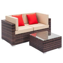 Полностью оборудованный плетеный диван из ротанга, полностью оборудованный Плетеный набор из 2 угловых диванов и 1 кофейного столика с коричневым градиентом 2024 - купить недорого
