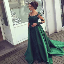 Emerald Green Evening Dress Lace Long Sleeves Prom Gown Chiffon Appliques Women Party Dress Mother of Bride Vestidos De Fiesta 2024 - buy cheap