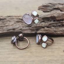 Antique Copper Bezel Rings Natural Quartz Geode&Lemon Jades Adjustable Ring Healing Crystal Druzy Ring Jewelry Dropship,QC4018 2024 - buy cheap