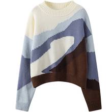 Block Color Vintage Knitted Sweater Pullovers Women O-Neck Long Sleeve Loose Casual Outwear Striped Harajuku Jumpers 2024 - buy cheap