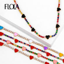 FLOLA Rainbow Tennis Necklaces for Women Gold Crystal Colored Stone Heart Necklace Choker CZ Cubic Zirconia Women Jewelry nkep96 2024 - buy cheap