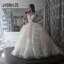 JIERUIZE Vestido De Noiva Ball Gown Wedding Dresses 3/4 Sleeves Sheer Jewel Neck Zipper Back Lace Appliques Bridal Gowns 2024 - buy cheap