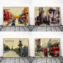 Абстрактный пейзаж, Москва, Лондон, Амстердам, Токио, японский город, Ретро плакат и печать на холсте, настенные картины для гостиной 2024 - купить недорого