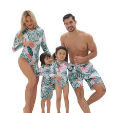 2021 New long sleeve Family Matching Swimsuit Women Leaf Mother Daughter Kid Boy Girl Child Swimwear Bathing Swim Suit Maillot 2024 - buy cheap