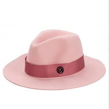 Luxury Ladies pink 100% wool feodra hat Winter Womens Wool Jazz Fedoras Pink Hat For Women Large Brim Cowboy Panama Fedoras 2024 - buy cheap