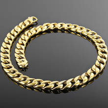 Hiphop Golden Stainless Steel Mens Male Jewellery Accessories 15MM Cuban Curb Link Chain Men's Necklaces with Lobster Claw Clasp 2024 - buy cheap