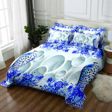 Blue and White 3D  Bedding Set Bedsheet Pillowcase Bed Cover  Twin Size Queen California King Flat Sheet  King Size Decorate 2024 - buy cheap