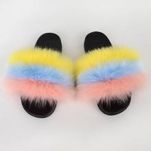 JKP Women's Real Fox Fur Slippers Fashion Women Houses Shoe Indoor Casual Fluffy Faux Fur Fox Furry Summer Sandals Slippers 2024 - buy cheap