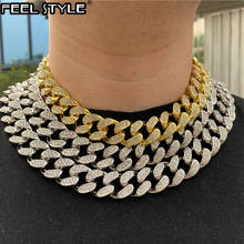 1Set 20MM Full Heavy Iced Out Paved Rhinestone Miami Curb Cuban Chain CZ Bling Rapper Bracelet Necklaces For Men Hip Hop 2024 - buy cheap