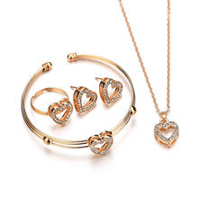 Gold Heart love Crystal Necklace Earrings Bracelets Sets For Women Bridal Cubic Zircon Elegant Lady Wedding Jewelry Set ST200012 2024 - buy cheap