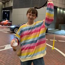 Women Loose Striped Long T shirt Korean Style Friends Harajuku Grunge Aesthetic Long Sleeve O neck Oversized Tee Streetwear Tops 2024 - buy cheap