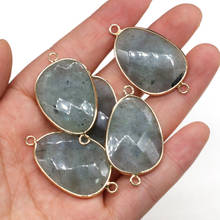 Natural Stone Pendants Faceted Egg Shape Flash Labradorite Double hole Connectors for Jewelry Making Women Necklace Bracelet 2024 - buy cheap