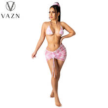 VAZN 2021 Summer Fresh Solid Beach Young Sexy Open 2 Piece Underwears Mini Skirts 1 Piece Scarf Top Skinny Women 4 Piece Set 2024 - buy cheap