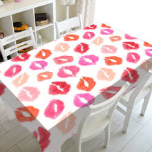 Colorful Love Kiss Red Pink Lip Pattern Valentines Day Decoration Romantic Watercolour Lip Tablecloth for Rectangle Table Square 2024 - buy cheap