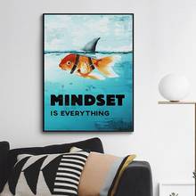 Shark Fish Animal Canvas Painting Mindset Is Everything Motivational Scandinavian Cuadros Wall Art Picture for Home Decor 2024 - buy cheap