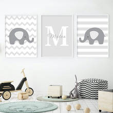 Customize Name Initial Letter Elephant Canvas Painting Animals Nursery Baby Poster Print Wall Art Picture Boy Bedroom Home Decor 2024 - buy cheap