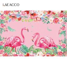 Laeacco Flamingo Backdrop For Photography Pink Tropical Flower Plant Pattern Child Customized Poster Portrait Photo Background 2024 - buy cheap