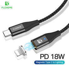 FLOVEME type C кабель для освещения PD 18 Вт Магнитный кабель для быстрой зарядки для iPhone 11 XR XS X 8 iPad USB Дата-кабель type C быстрое зарядное устройство 2024 - купить недорого