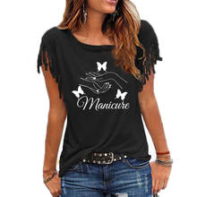 Женская футболка с коротким рукавом и кисточками для маникюра 2024 - купить недорого