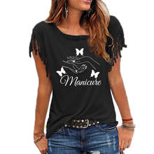 Camiseta de manga corta con flecos para mujer, camiseta divertida de verano para salón de belleza, manicura, Tops informales, novedad 2024 - compra barato