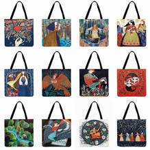 Ladies Shoulder Bag Forest Girl Print Tote Bag Cartoon Illustrations Casual Totes Foldable Shopping Bag Outdoor Beach Bag 2024 - buy cheap