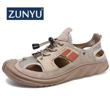 ZUNYU Male Shoes Leather Mesh stitching Men Sandals Summer Men Shoes Beach Fashion Outdoor Casual Sneakers Footwear Size 38-48 2024 - купить недорого