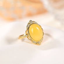 S925 Sterling Silver Gold-Plated Natural Hetian Jade Amber Ring Creative All-Match Light Luxury Ladies Open Ring 2024 - buy cheap