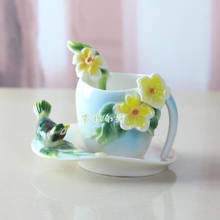 Enamel porcelain European-style coffee cup warbler mug and saucers 120ml 2024 - buy cheap