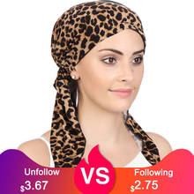 Moda feminina leopardo lenço de algodão impressão de seda turbante chapéus quimio cetim forrado pré-amarrado headwear envoltório de cabelo hijab bandana bonés 2024 - compre barato