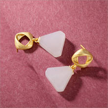 Uglyless-pendientes triangulares de Jade blanco Natural para mujer, aretes cuadrados de oro hueco, piedras preciosas de plata 925, joyería 2024 - compra barato