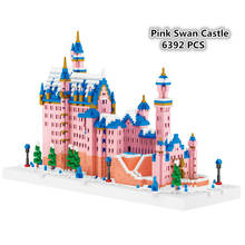 Castelo de cisne rosa de arquitetura, miniaturas de construção com blocos de micro cidade montados, brinquedo para crianças, presente, 6392 peças 2024 - compre barato