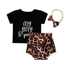 FOCUSNORM-Conjuntos de ropa para recién nacidos, camisetas de manga corta con letras, pantalones cortos de leopardo, diadema, 0-24M, 3 uds. 2024 - compra barato