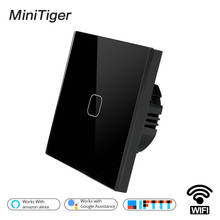 Minitiger-interruptor inteligente sensível ao toque com wifi, sem fio, funciona com alexa e google home, para parede com painel de cristal