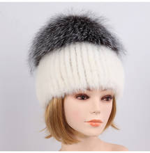 Chapéu de pele de vison real feminino, chapéu feminino quente e de inverno com boa elasticidade, pele de vison natural fofo, chapéus bomber com pele de raposa prateada 2024 - compre barato