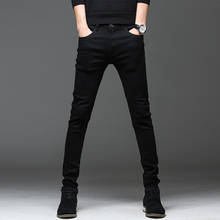 2021 модные мужские джинсы, повседневные узкие джинсы, черные синие джинсы, мужские прямые брюки-карандаш, мужские облегающие брюки в уличном стиле 2024 - купить недорого