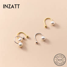 INZATT Real 925 Sterling Silver Geometric Bead Round Pearl Stud Earrings For Fashion Women Fine Jewelry Punk Accessories 2024 - buy cheap