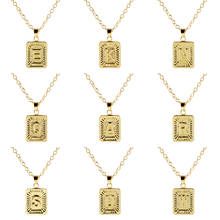Moda legal simples 26 letras cor de ouro retângulo quadrado placa de metal pingente colares para mulheres homens amigos jóias presente 2024 - compre barato