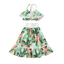 2 Pieces Kids Suit Set Baby Girls Floral Print Sleeveless Spaghetti Strap Tops+ Long Skirt for Summer, Green 1-6T 2024 - buy cheap