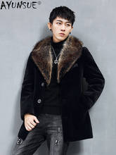 AYUNSUE 2020 Men's Clothing Real Wool Fur Coat 100% Raccoon Fur Collar Leather Jacket Men 5XL Clothes chaqueta hombre LXR776 2024 - buy cheap