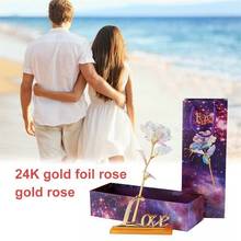 Lámina de oro de galaxia, rosa, flor Artificial, regalo para San Valentín, flor romántica con Base de amor, regalo de cumpleaños y aniversario 2024 - compra barato