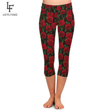 LETSFIND Red Rose Print Women Leggings Elastic Capri Legging High Waist Plus Size Mid-Calf 3/4 Stretch Casual Leggings 2024 - buy cheap