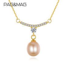 PAG & MAG-colgante y collar de plata de ley 925 con perlas naturales, joyería de boda, elegante, con brillo de circonita cúbica 2024 - compra barato