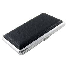 SODIAL(R) Metal Frame Black Faux Leather Cigarette Storage Case Box 2024 - buy cheap