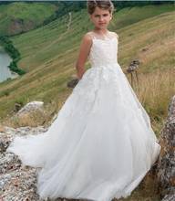 Vestido de casamento infantil elegante, vestido com ornamento e renda, sem mangas, para crianças, tulle, desfile, princesa 2024 - compre barato